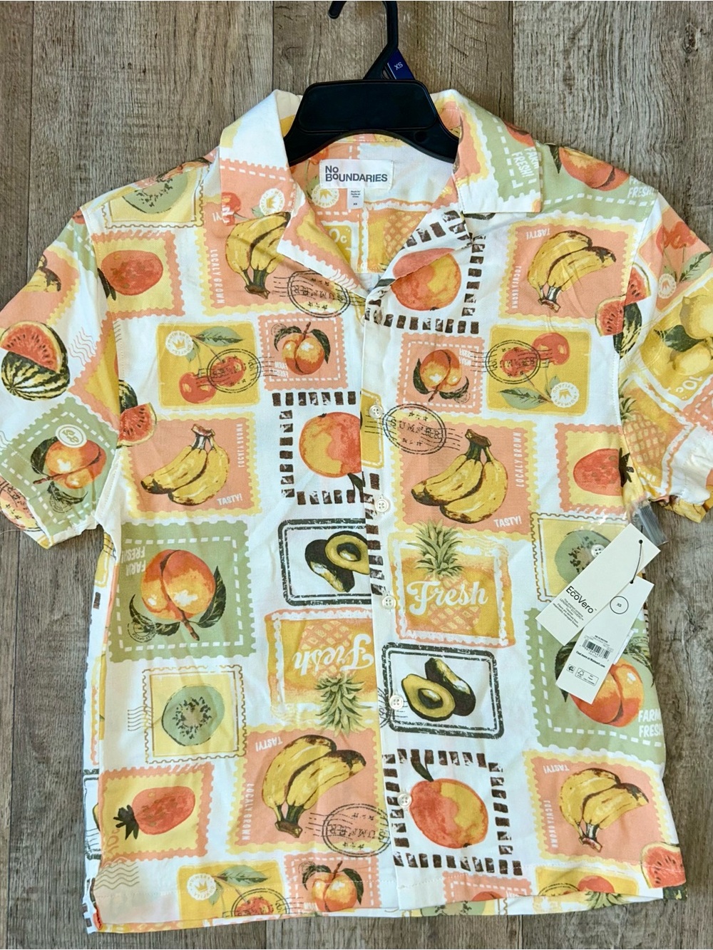 No Boundaries Fruit Stamp Short-Sleeve Button-Up in Yellow & Peach